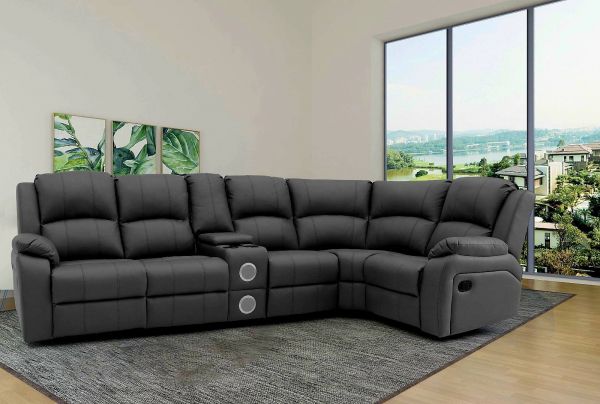 L Shape Leather Recliner Sofa Set With Consol Cup Holders USB Port