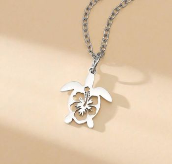 Stainless Steel Turtle Hibiscus Necklace 