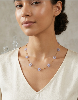 18k Plated - beaded Floral minimalist necklace