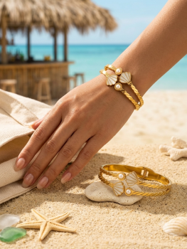 18K Gold Plated Island Cuff Bangle #18KPS
