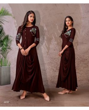 Vardan Designer Gown Kurti- Brown – XXL