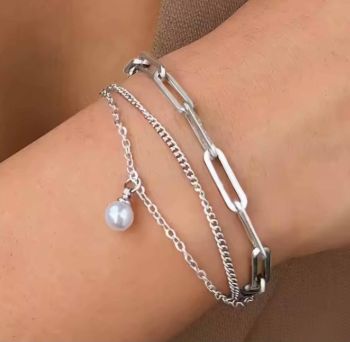 Stainless Layered Bracelet #FauxPearl