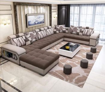 U-Shaped Fabric Sofa Set - Brown