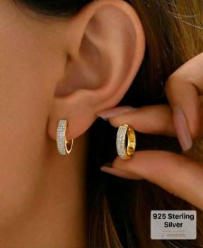 1pair S925 Sterling Silver Double Row Cubic Zirconia Earring