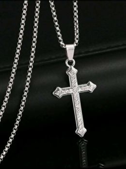 Minimalist Rhinestone Stainless Steel Cross Necklace