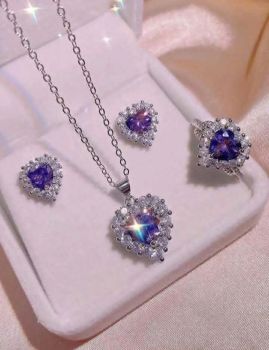 4pcs Purple Heart Rhinestone Set