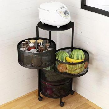 3 Layer Metal Rotating Basket Kitchen Rack