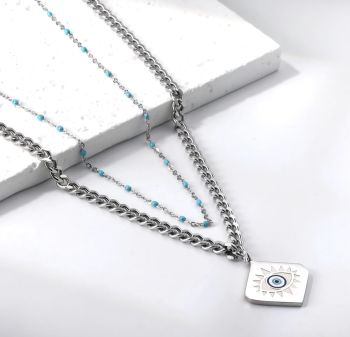 Titanium Steel Layered Evil Eye Necklace