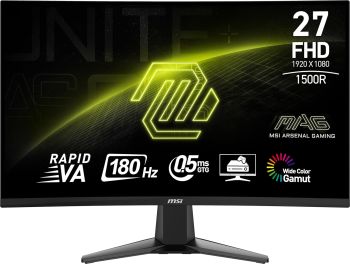 MSI MAG27C6F 27-inch 1920 x 1080 (FHD), Rapid VA, Gaming Monitor 180Hz, Adaptive Sync, 0.5ms, HDMI, Display-Port, VESA Mountable, Tilt