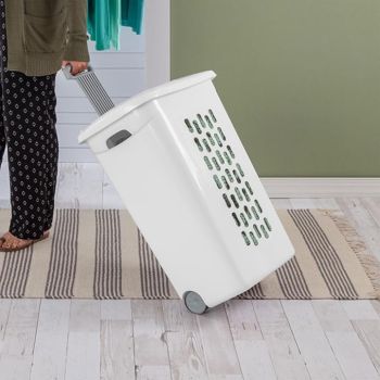 Wheeled Laundry Basket with Lid, Handle and Wheels