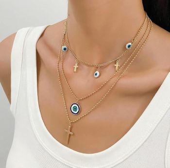 3 Layered 18K Plated Evil Eye Necklace #E18KP