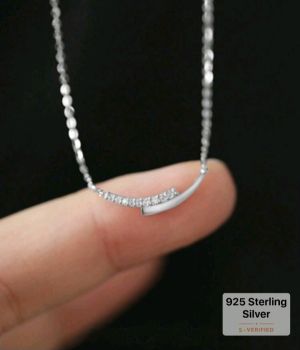 S925 Sterling Silver Cubic Zirconia Arc Necklace