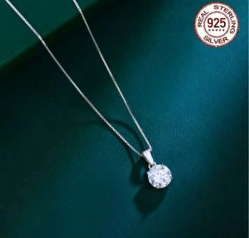S925 Sterling Silver 4 Claw Round Cut Cubic Zirconia Necklace