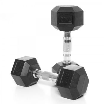 YORK 7KG RUBBER HEX D/BELL W' CHROME HNDLE /EACH