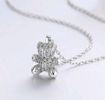 1pc S925 Sterling Silver Fully Diamond Bear Necklace