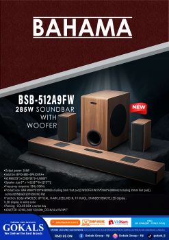 BAHAMA 5.1.2 CHANNEL SOUND BAR WITH POWERED WOOFER BSB-512F9W