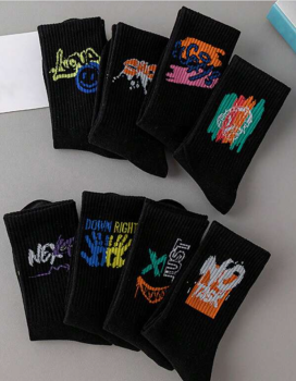 Mens Black Socks Horror Novelty design and mid length