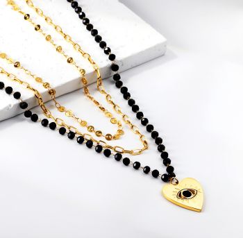 18K Gold Plated Layered Evil Eye Necklace