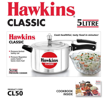 Hawkins Aluminium 5 Litre Classic Pressure Cooker, Best Inner Lid Cooker, 
