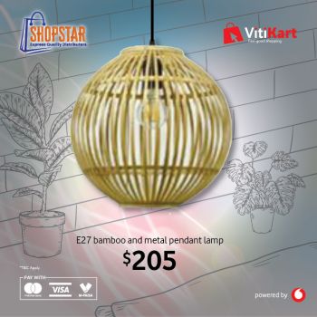 E27 Bamboo and Metal Pendant Lamp