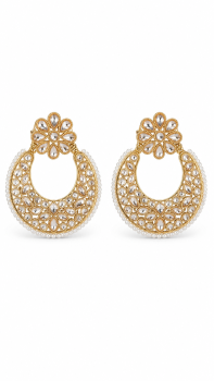 Kundan Floral Chandbali Earrings with Pearl Beading