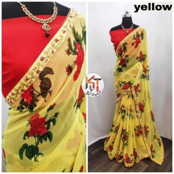 GEORGETTE SAREE YELLOW FLOWERY