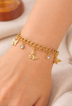 14K Gold Plated Butterfly Layered Bracelet