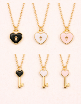 1 pair Couples Heart Lock & Key Pendant Chain