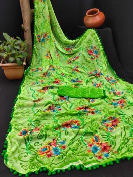 ASL059- FLOWERY SAREE GREEN