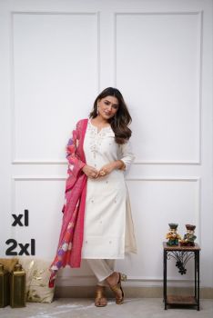 WHITE KAMEEZ WITH PINK DUPATTA XL SLB10