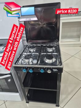 4 burner gas stove with shelves