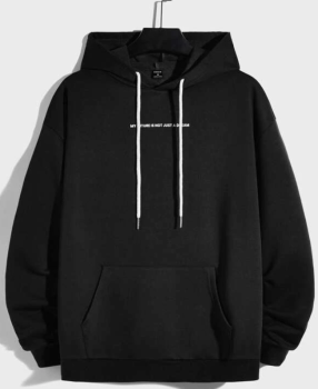 Mens Black Graphic Hoodie with Pockets & Drawstring