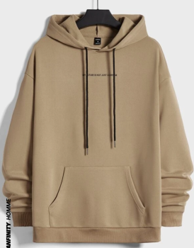 Mens Graphic Khaki Hoodie with Pockets and Drawstring