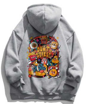 Mens Cartoon Design Hoodie with Drawstring