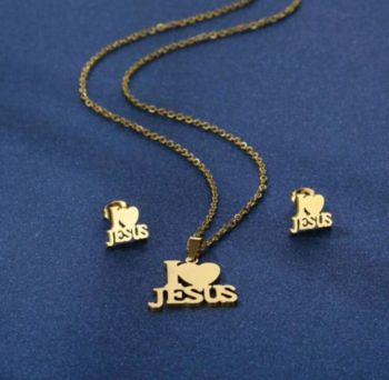 Stainless Steel I love Jesus Jewelry Set 