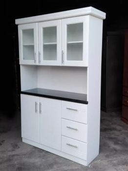Metal Kitchen Cabinet With Glass Doors & Drawers 