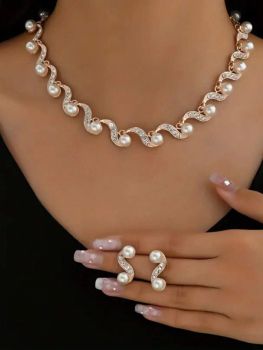 S-Shaped Pearl Earring Necklace Set