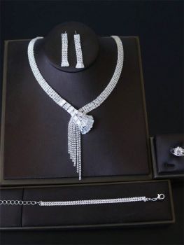 4 Piece/Rhinestone Silver Necklace Set