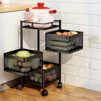 3 Layer Metal Rotating Basket Kitchen Rack