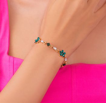 Sakura Flower Rhinestone Embellished Chain Bracelet 