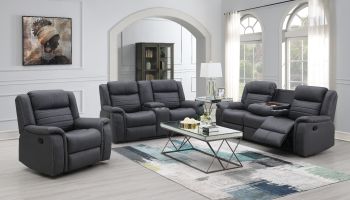Velvet Recliner 3-2-1 Sofa Set With Consoles - Grey