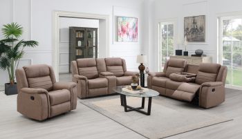 Velvet Recliner 3-2-1 Sofa Set With Consoles - TAN