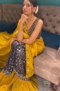 Yellow & Grey combination SAREE