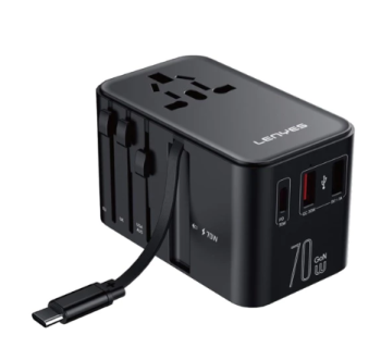 LENYES LCH66 70W GaN+Adapter International Charger Dual Port USB+Type C Fast Charging Built in Cable Type C