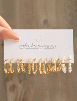 6 Pair Gold Hoop Earring Set