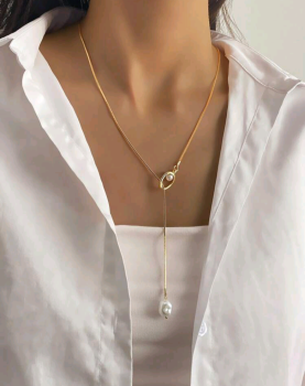 Faux Pearl Long Necklace 