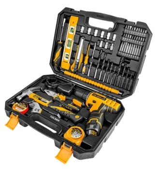 Tolsen 65-Piece Household Tool Set with 12V Cordless Drill