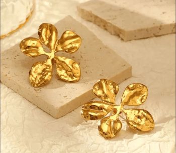 Gold Flower Chunky Hoop Earring