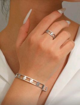 Stainless Cuff Bangle & Ring Set