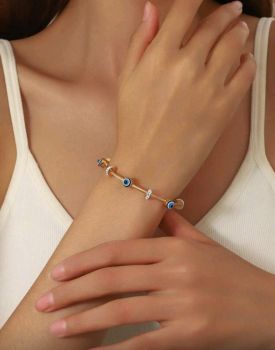 18K Gold Plated Evil Eye Bangle